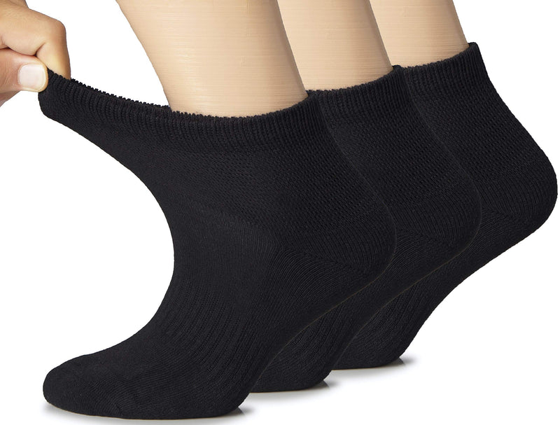 [Australia] - Hugh Ugoli Women Semi Cushion Socks, Diabetic, Loose Fit, Ankle, Soft Cotton, Seamless Toe 3 Pairs, Shoe Size: 6-9/9-12 Black 