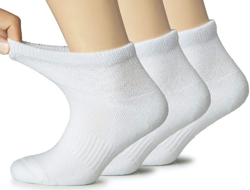 [Australia] - Hugh Ugoli Women Semi Cushion Socks, Diabetic, Loose Fit, Ankle, Soft Cotton, Seamless Toe 3 Pairs, Shoe Size: 6-9/9-12 White 