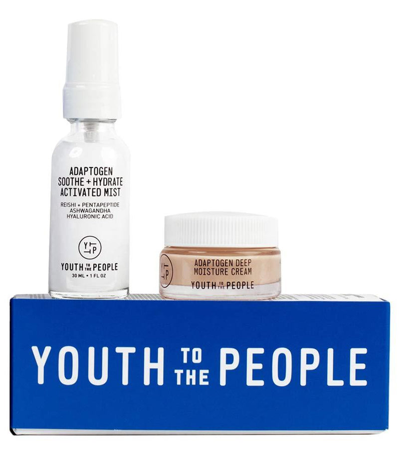 [Australia] - Youth To The People Activate Your Calm Kit - Travel Size Adaptogen Duo with Hydrating Hyaluronic Acid Spray Mist (1oz) with Reishi + Pentapeptide & Moisture Cream (0.5oz) for Hydration - Clean Beauty 