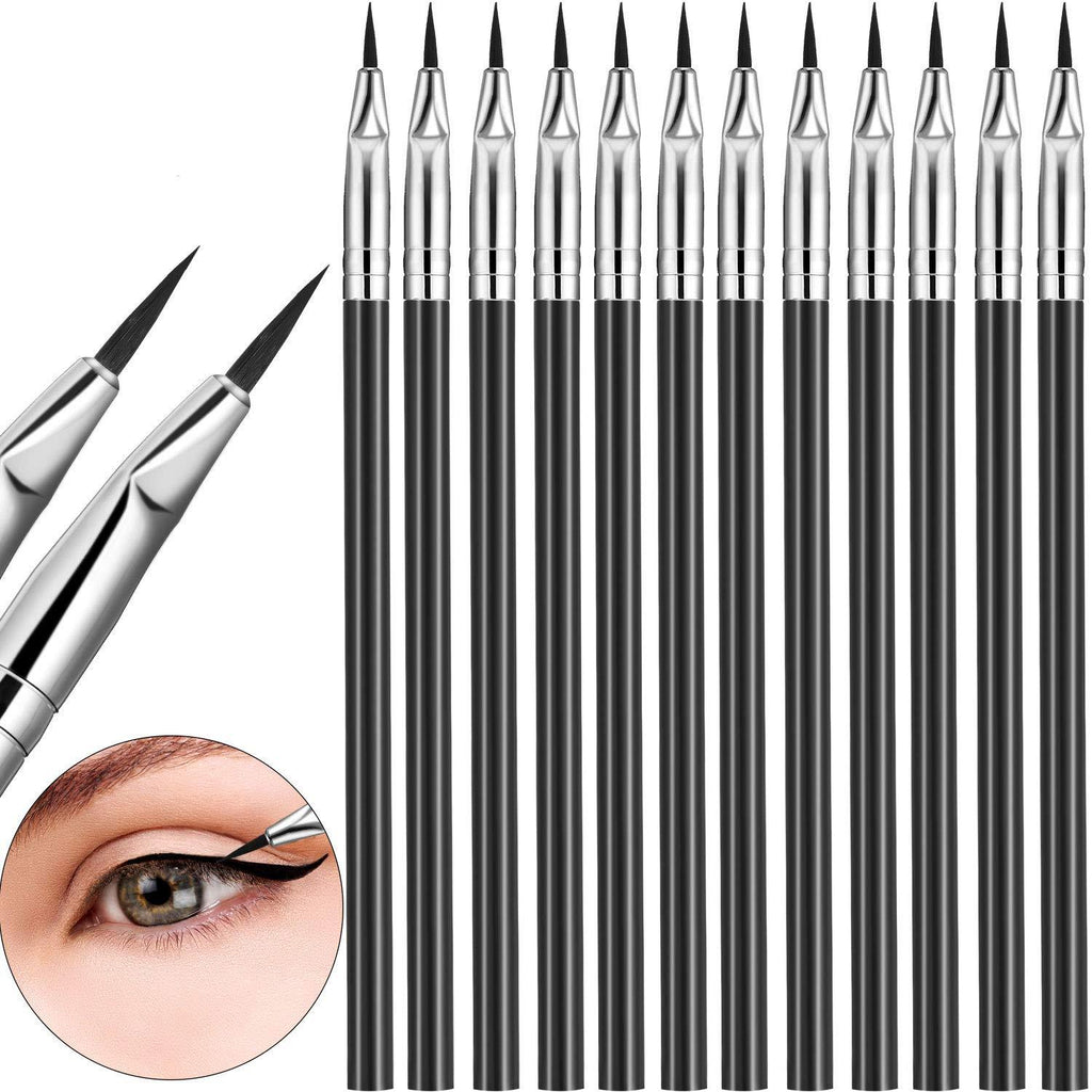 [Australia] - 12 Pieces Angled Eyeliner Brush Tint Brush Gel Liquid Thin Makeup Tapered Brush Fine Bent Angle Lightweight for Quick Makeup Tool 