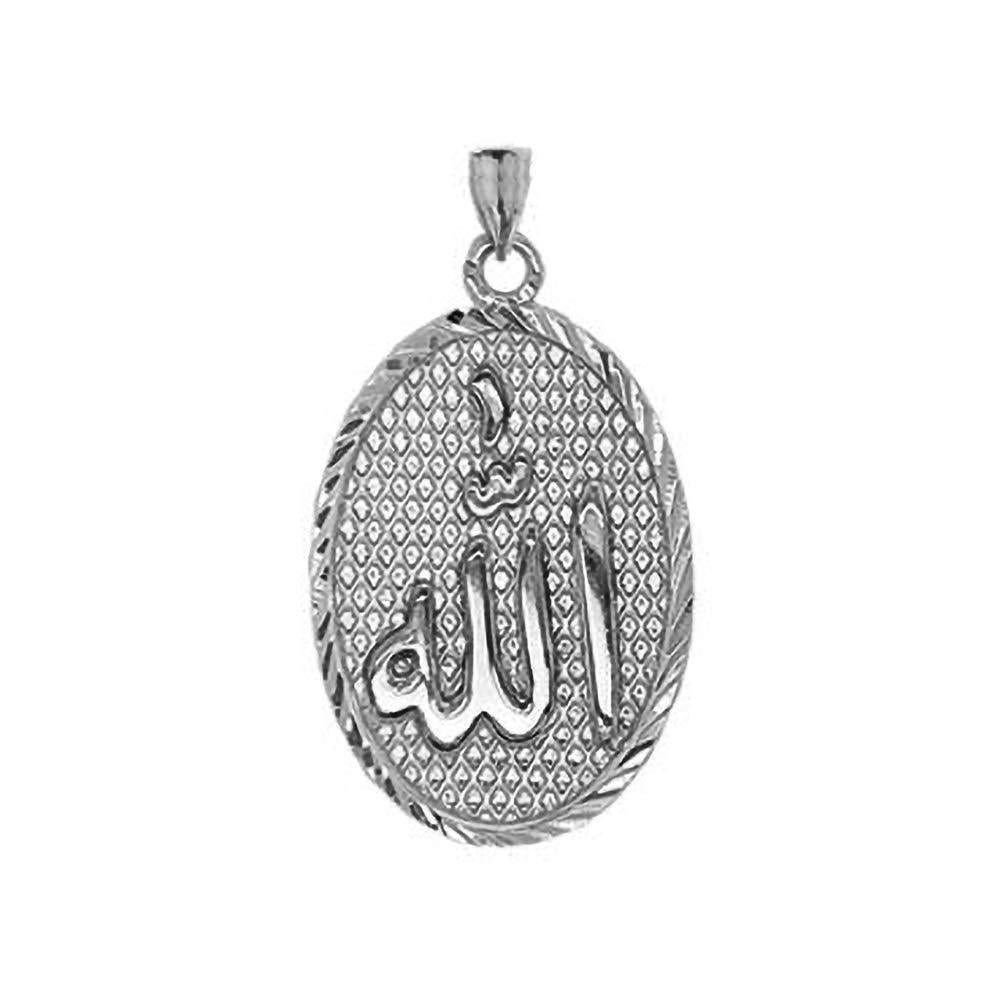 [Australia] - Fine Sterling Silver Sparkle-Cut"Allah" Oval Medal Pendant 