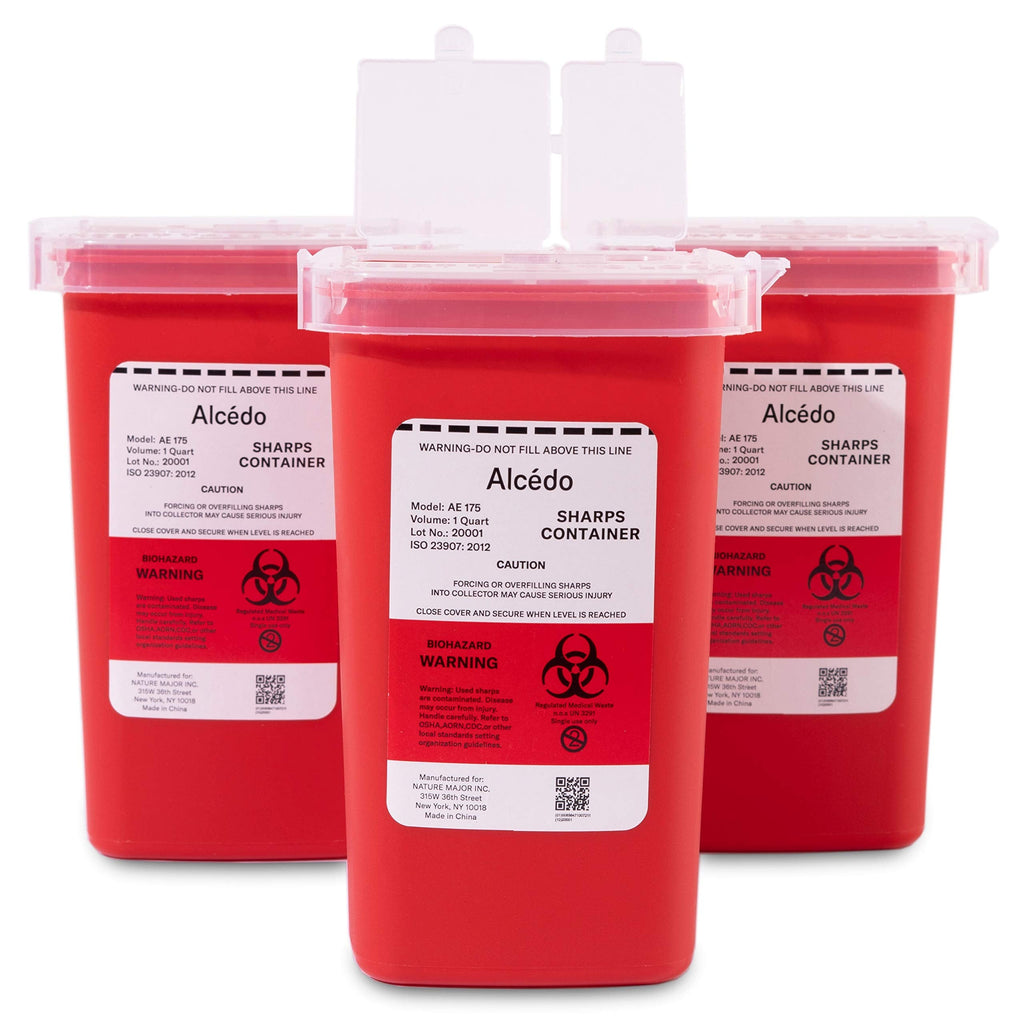 [Australia] - Alcedo Sharps Container for Home Use and Professional 1 Quart (3-Pack) | Biohazard Needle and Syringe Disposal | Small Portable Container for Travel 3 