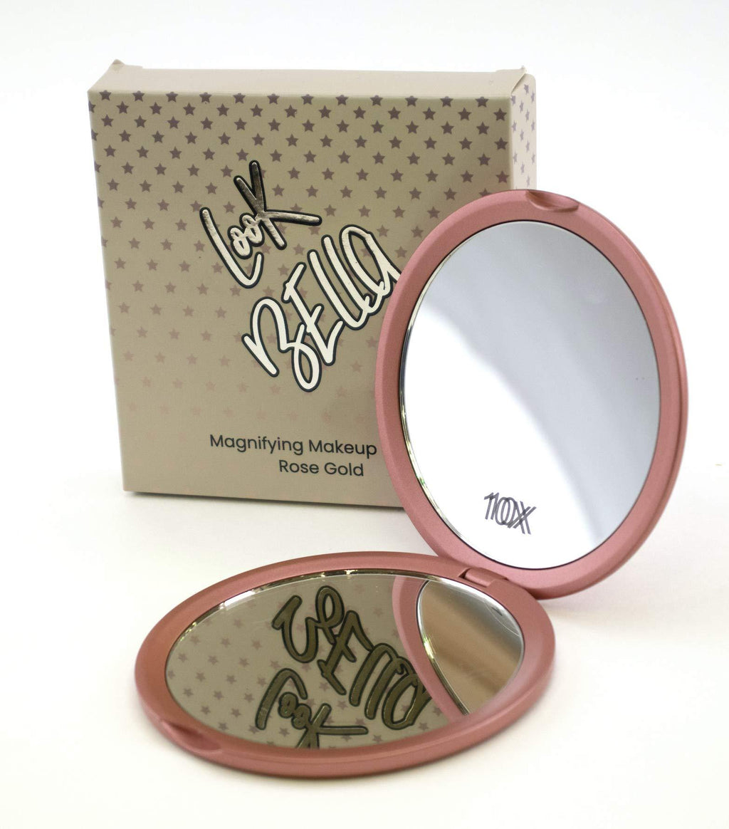 [Australia] - Look Bella 10x Magnifying Compact Folding Double Mirror. Magnification for Hair Removal. Perfect for Purses. Distortion Free - Rose Gold 