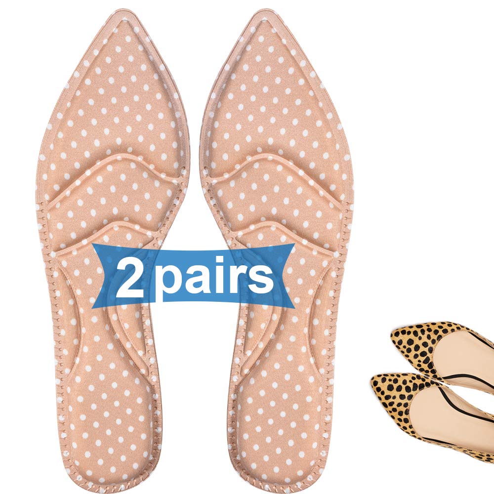 [Australia] - Shoe Insoles Women, Shoe Inserts, High Heel Insoles, (2 Pairs Beige)Shoe Cushion Inserts Breathable, 5D Sponge Barefoot Comfort Insoles, for Massaging, Foot Pain Relieve, Relaxing Your Foot. 