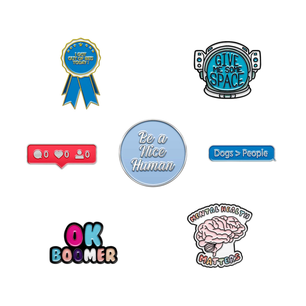 [Australia] - Introvert Enamel Pins for Backpacks - Enamel Pin Set by The Carefree Bee | Cute Pins for Jackets Bulk Enamel Pins Pack Funny Pins Backpack Pins (Set 7) 