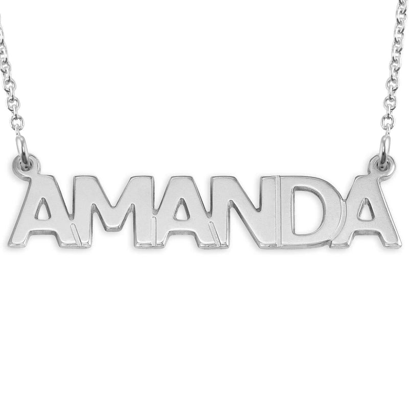 [Australia] - MyNameNecklace Personalized All Capital Name Style Necklace- Custom Caps Nameplate Pendant Silver 925 & Gold Plating Jewelry Gift Amanda -Silver 925 