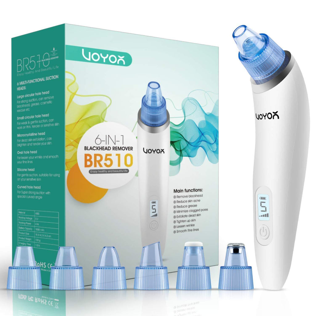 [Australia] - VOYOR Blackhead Remover Pore Vacuum - Electric Face Vacuum Pore Cleaner Acne White Heads Removal with 6 Suction Head and 5 Suction Levels BR510 