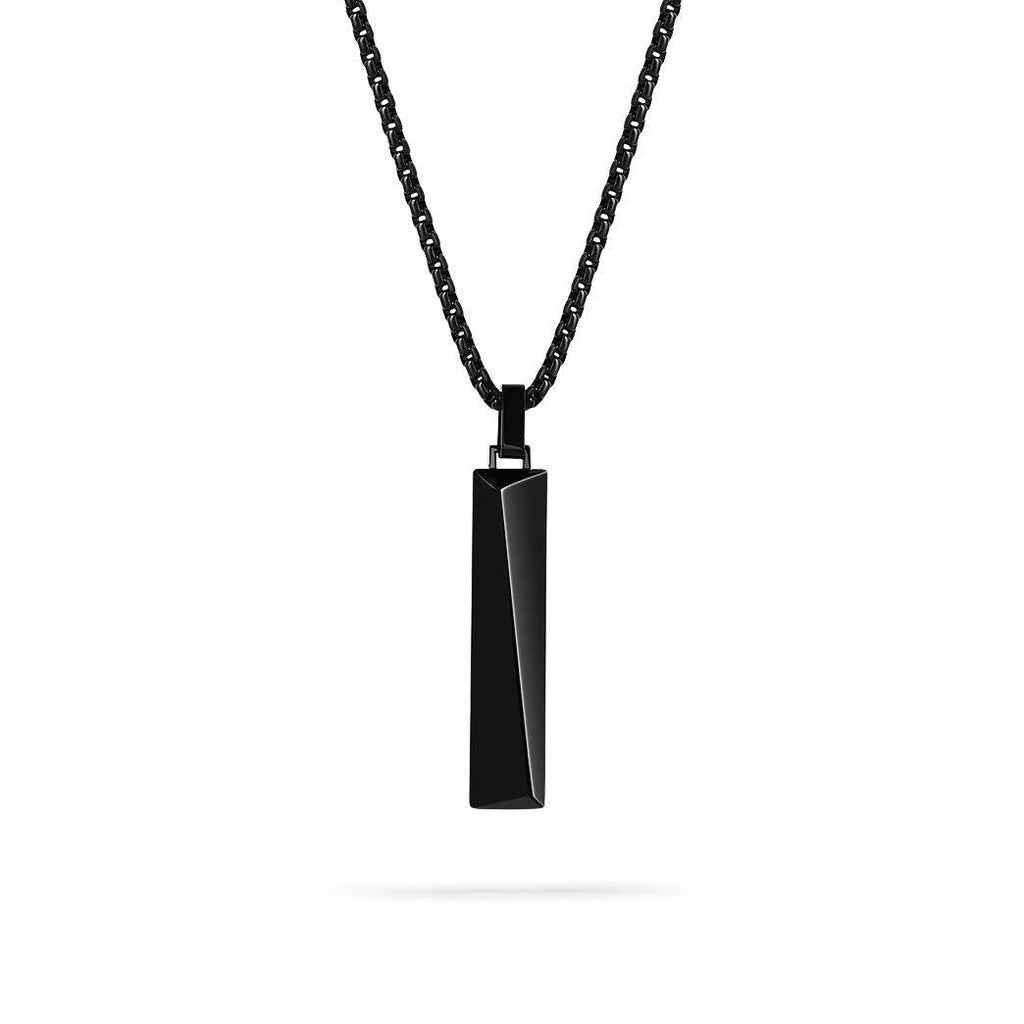 [Australia] - BUVE Stainles Steel Minimalist Rectangle Slim Pendant Necklace W/ 26 Inch Rolo Chain Black 