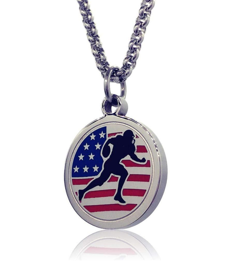 [Australia] - Pendant Sports Athletes Necklace Solid Stainless Steel with Inspiring Quote Beautifully Engraved on The Back. Available in Baseball Basketball Football Soccer Hockey. Football - Hand Painted 