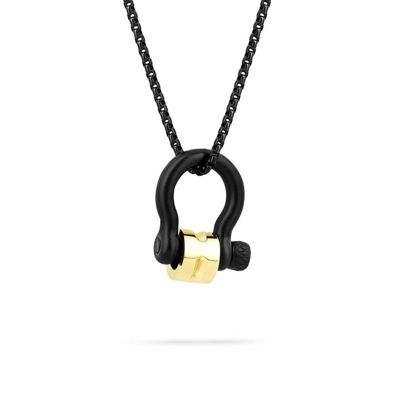 [Australia] - BUVE Stainless Steel Interchangeable Ring & Clamp Pendant Necklace W/ 26 Inch Rolo Chain Gold & Black 