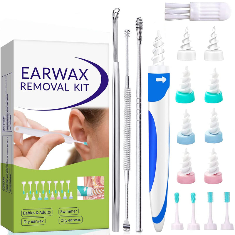 [Australia] - Earwax Remover Soft Silicone Ear Cleaning Tool Earwax Removal Tool with 4 Brush Head and 4 q Grips Tips + 4PCS Metal Ear Picker Set, Safe and Effective to Remove Ear Wax for Adults Black 