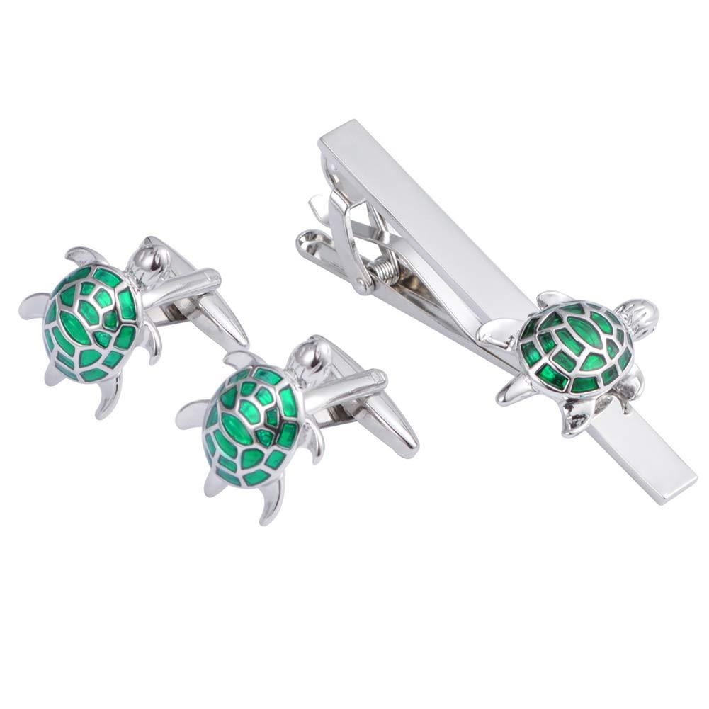 [Australia] - Turtle Green Silver Tortoise Sea Tie Clip and Cufflinks Set 