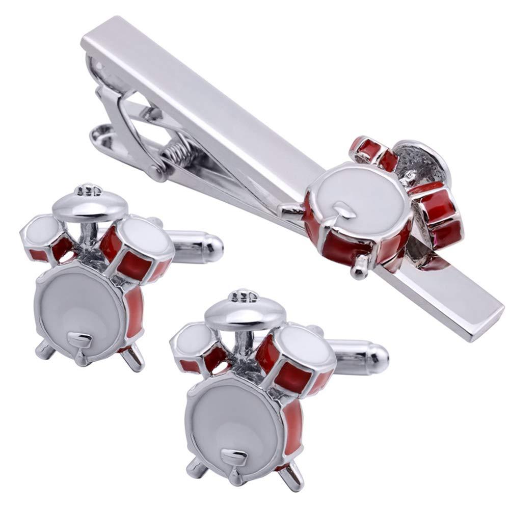 [Australia] - Drum Kit Music Shirt Silver Tie Clip and Cufflinks Set 