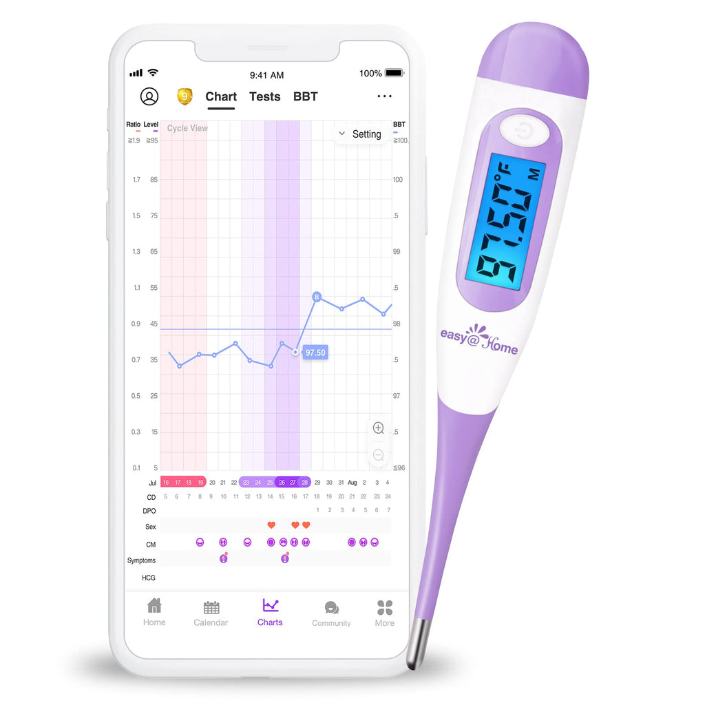 [Australia] - Easy@Home Digital Basal Thermometer with Large Backlight LCD Display, 1/100th Degree High Precision and Memory Recall, for Ovulation Tracking and Natural Family Planning, Upgraded EBT-100B-P (Purple) 