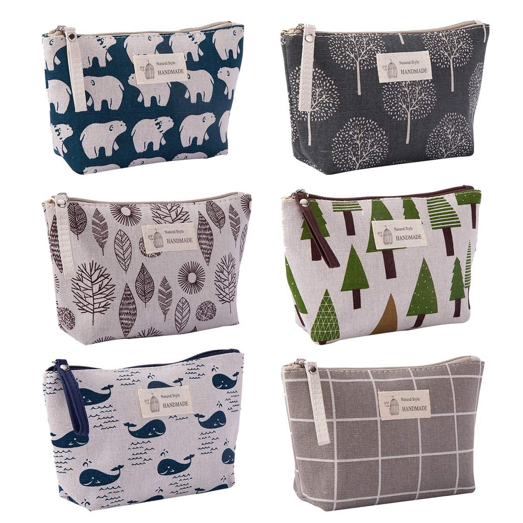 [Australia] - 6 Pieces Printed Canvas Cosmetic Bag, Uspacific Multi-Function Travel Cosmetic Bag, Toiletry Bag Accessories with Zipper for Keychains Coins Cash Cards, 6 Styles 