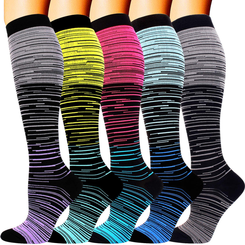[Australia] - 5 Pairs Compression Socks for Men Women 15-20 mmHg Medical Support for Running Nurses Flight Pregnancy Circulation Athletic Socks (Multicoloured S/M) Multicoloured S/M 
