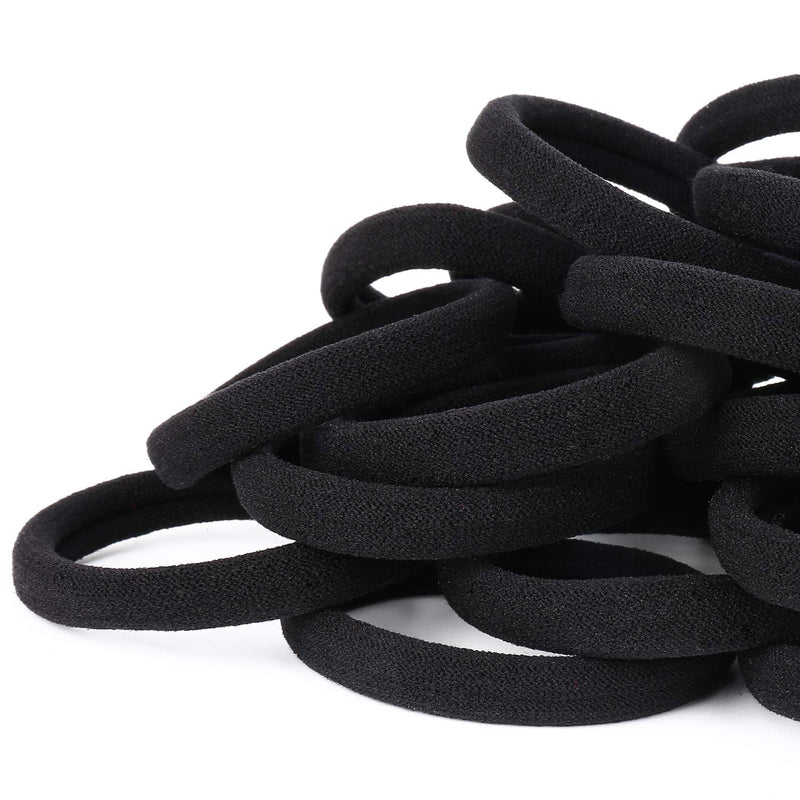 [Australia] - 50PCS Black Hair Ties for Women, Cotton Seamless Hair Bands, Elastic Ponytail Holders, No Damage for Thick Hair, 2 Inch in Diameter, by Nspring 