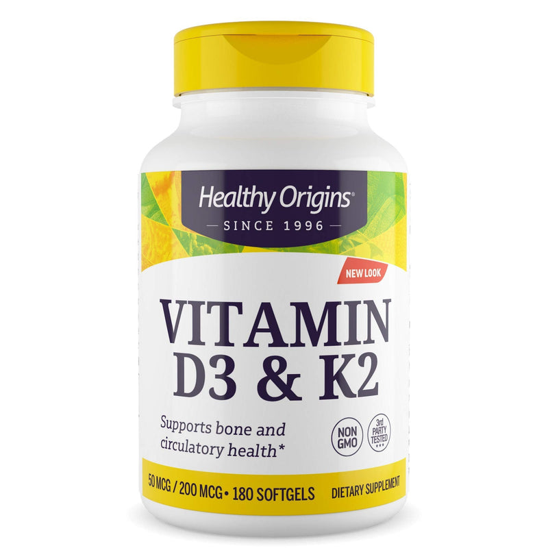 [Australia] - Healthy Origins Vitamin D3 & K2, 50 Mcg (2, 000 IU)/K2 200 Mcg, Softgels, 180 Count (Pack of 1) 180 Count (Pack of 1) 