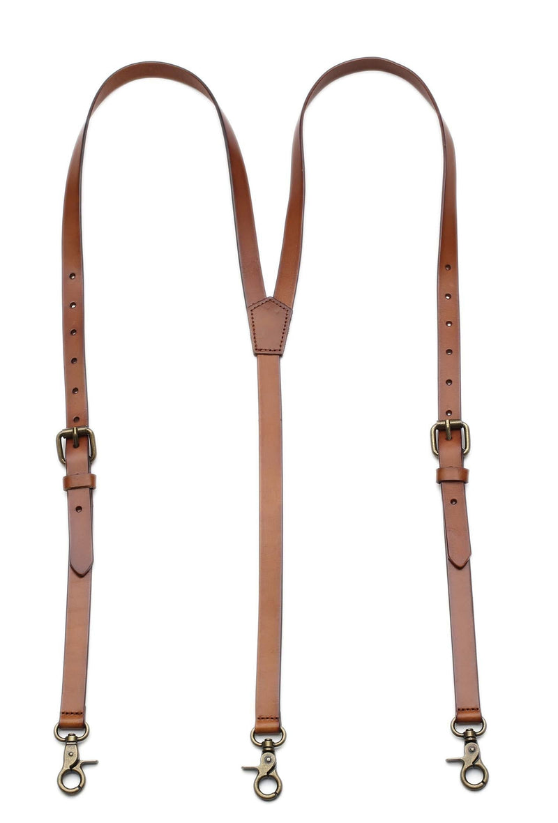 [Australia] - Leather Suspenders for Men Y Back Design Adjustable Brown Gneuine Leather Suspenders Groomsmen Gift for Wedding Medium,Fits 5'78''-6'0'' 