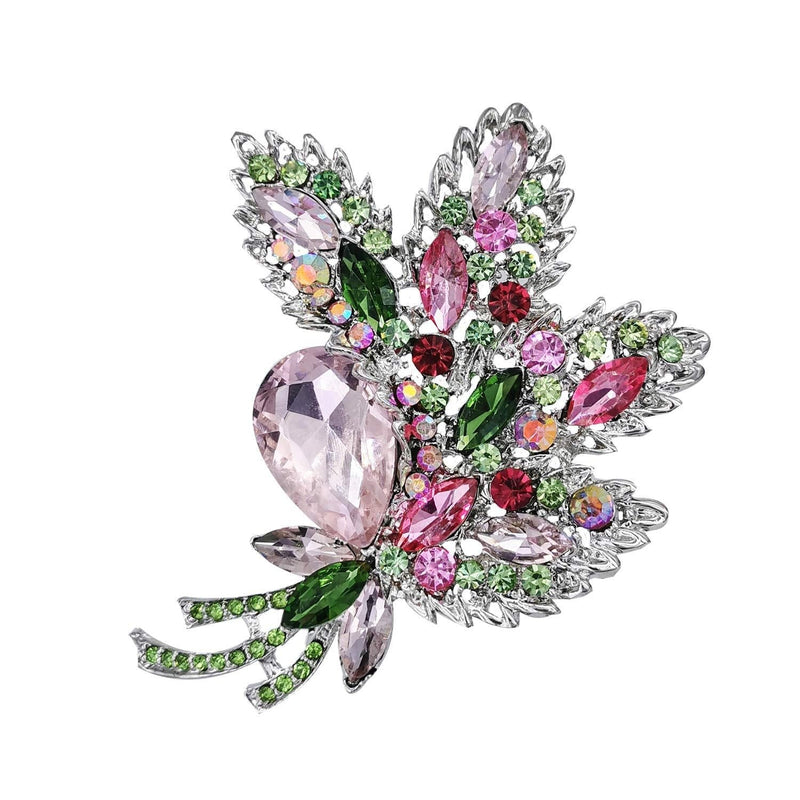 [Australia] - YOQUCOL Elegant Austrian Crystal Rhinestone Leaf Shape Bouquet Big Large Brooch Pin for Women and Girls 