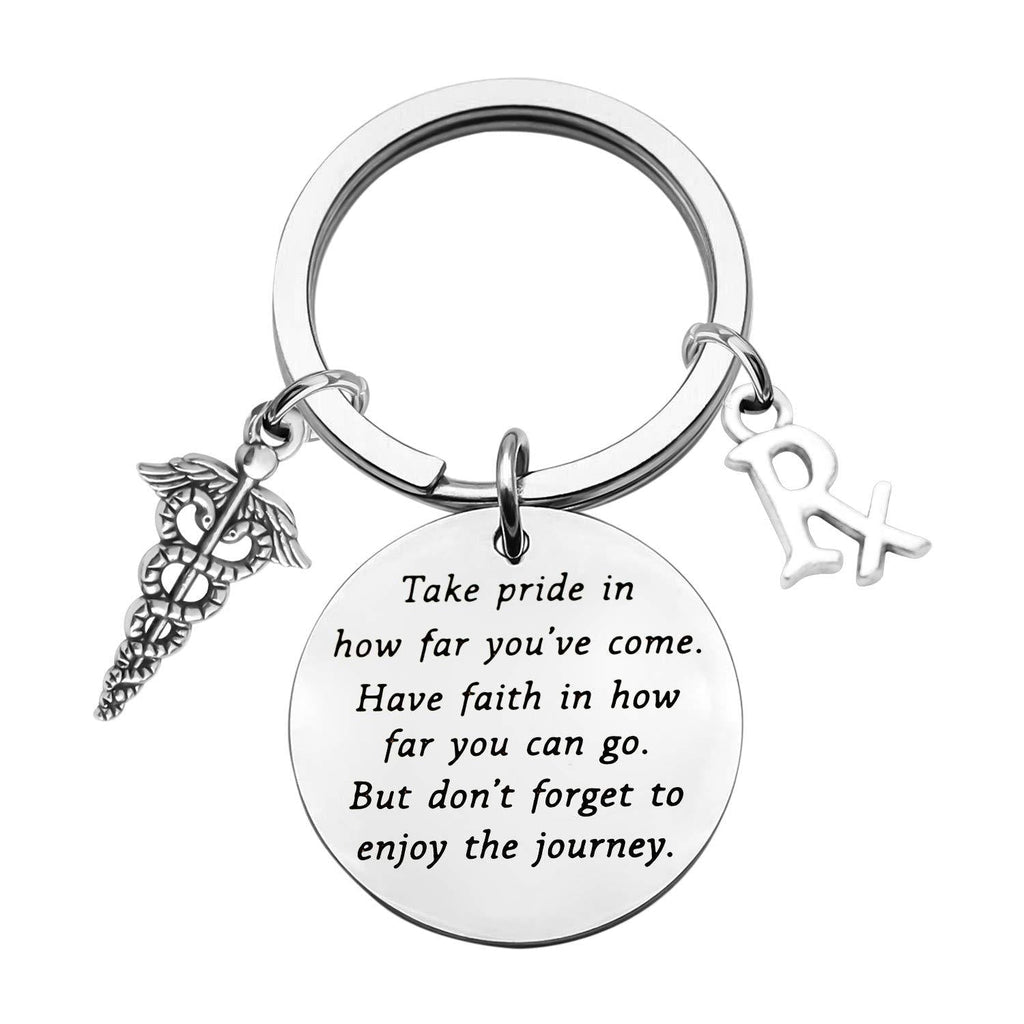 [Australia] - FUSTMW Pharmacist Keychain Rx Pharmacist Graduation Gifts RX Pharmacy Symbol Keychain Inspiration Gift for Pharmacist Jewelry Take Pride in How Far You Have Come RX keychain 