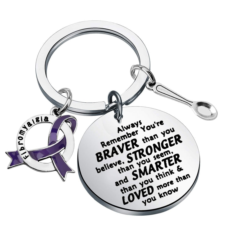 [Australia] - FUSTMW Fibromyalgia Awareness Keychain Gifts Fibromyalgia Awareness Ribbon You are Braved Than You Believe Fibromyalgia Inspiration Jewelry silver 