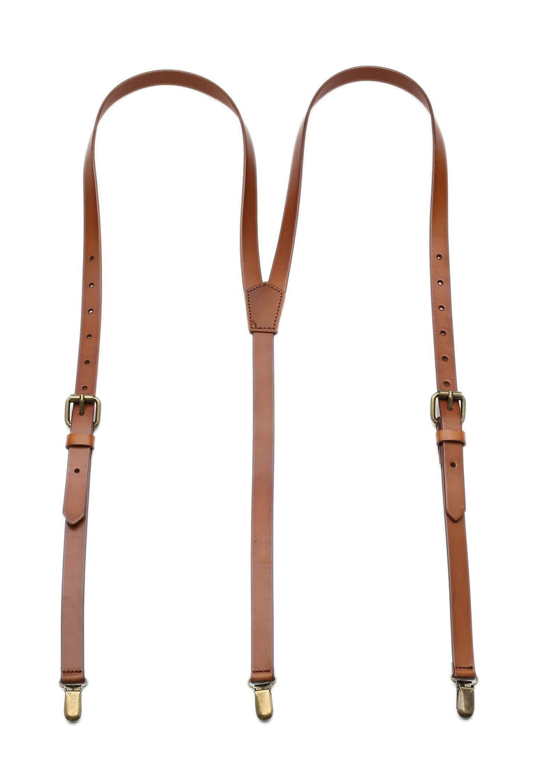 [Australia] - Leather Suspenders for Men Y Back Design Adjustable Brown Gneuine Leather Suspenders Groomsmen Gift for Wedding M,175-185CM 