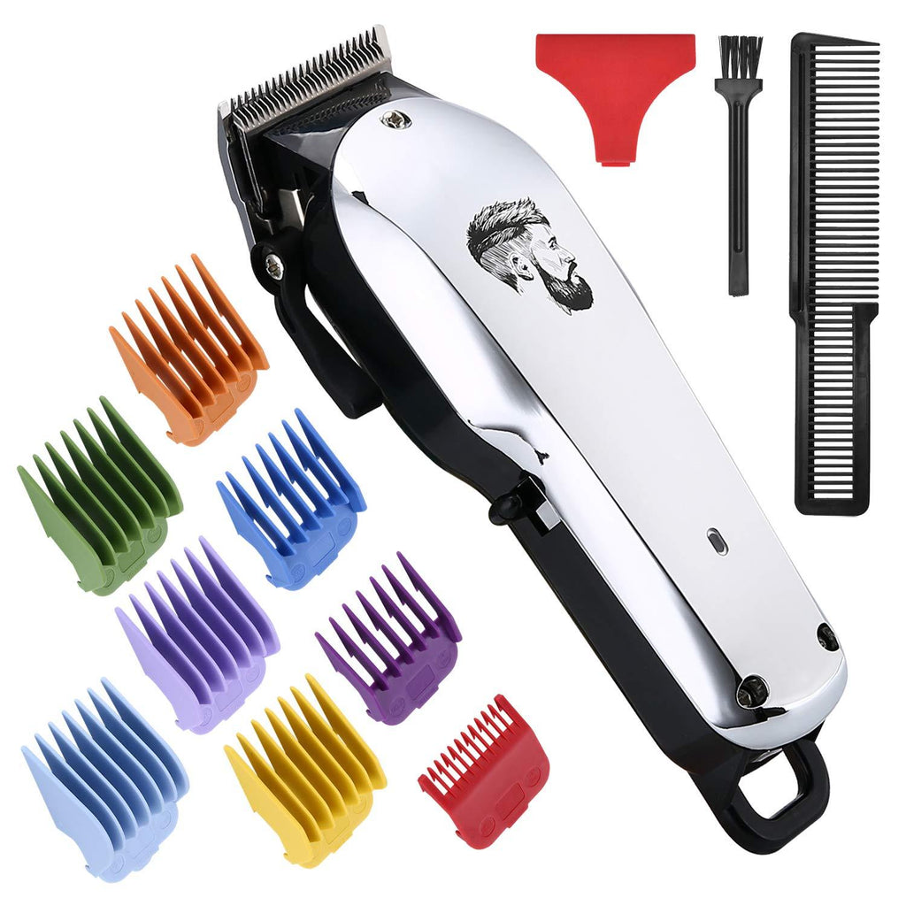 [Australia] - Professional Cordless Hair Clippers for Men Hair Haircuttings Kit Mustache Body Grooming Kit Rechargeable Hair Trimmer for Men Stylists Barbers Kids Home (silver) Silver 