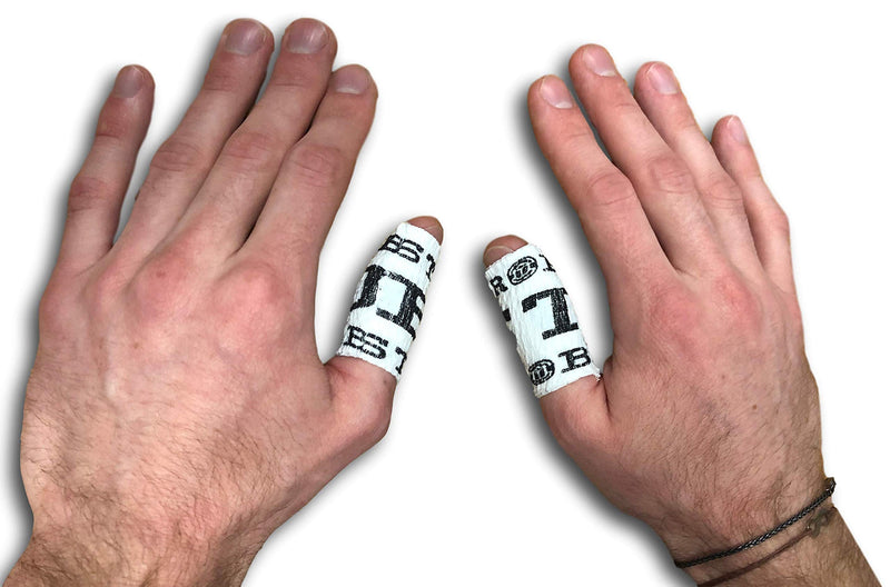 [Australia] - ROBUST FITNESS Weightlifting Hook Grip Tape | Adhesive Stretch Athletic Thumb & Finger Tape | Sticky, Stretchy, Flexible, Easy Tear | Olympic Weightlifting | Cross-Training 6 Rolls White / Black 