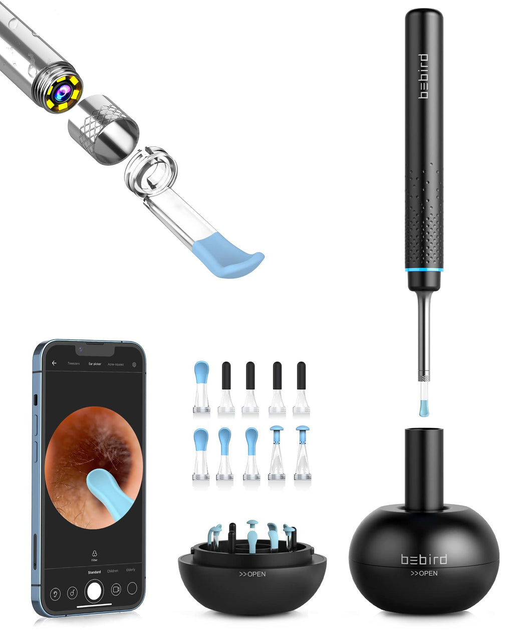 [Australia] - BEBIRD® M9 Pro Ear Wax Cleaner, Smart Visual Ear Cleaning Stick 3 Million Pixels HD Digital Endoscope for Earwax Cleaning Received (Black) Black 