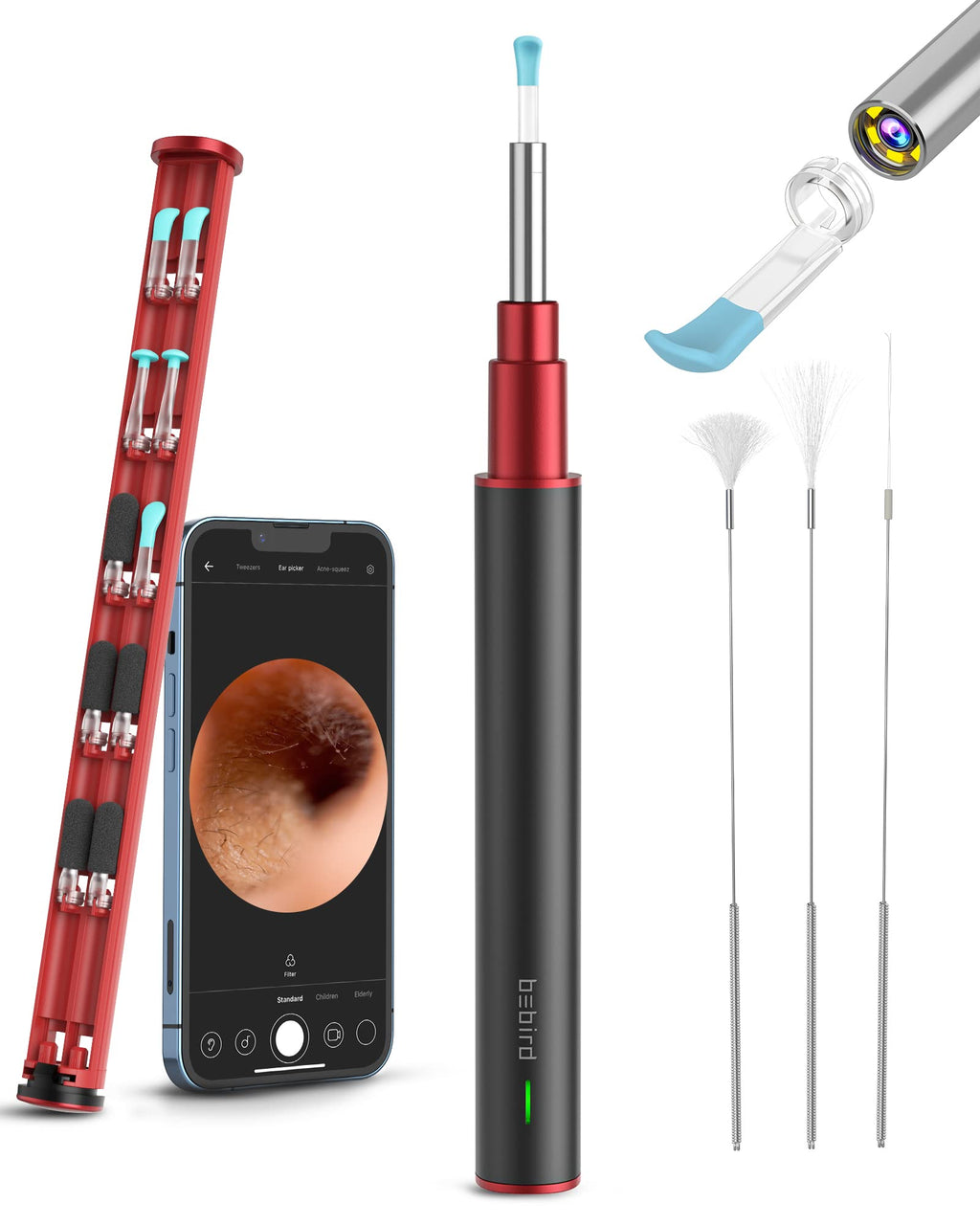 [Australia] - BEBIRD A2 Ear Wax Removal 3.5mm 1080p HD Wireless Pocket LED Camera, Ear Endoscope with 21 Earwax Cleaner Kit for Kids, Adults, Pet for iPhone, Android Phone and Tablet(Black) Black 