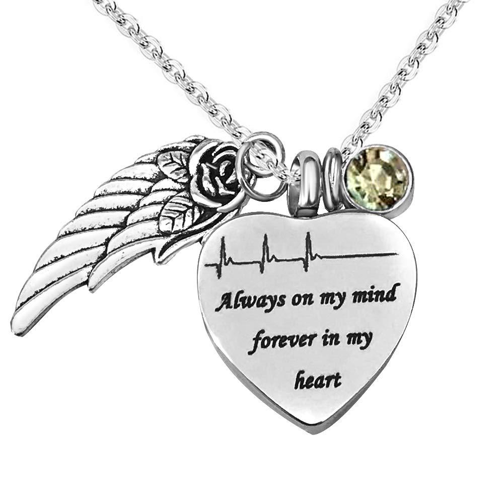 [Australia] - JMQJewelry Urn Necklaces for Ashes Heartbeat Forever in My Heart Angel Wing Cremation Jewelry Keepsake Memorial Jan-Dec Birthstone Crystal Nov 