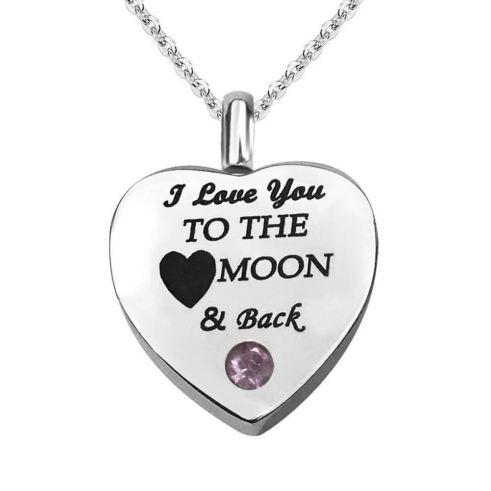 [Australia] - JMQJewelry Urn Necklaces for Ashes I Love You to The Moon and Back Heart Memorial Cremation Jan-Dec Birthstone Keepsake Pendant Jewelry Jun 