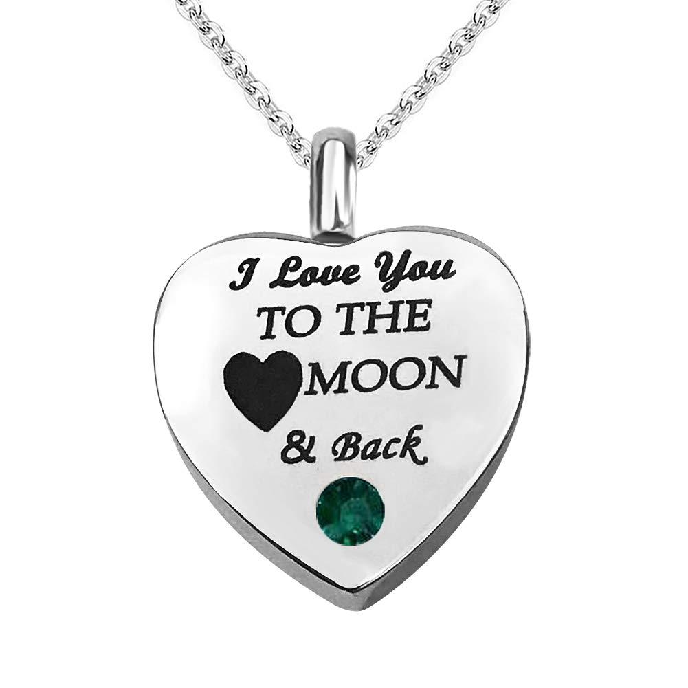 [Australia] - JMQJewelry Urn Necklaces for Ashes I Love You to The Moon and Back Heart Memorial Cremation Jan-Dec Birthstone Keepsake Pendant Jewelry May 