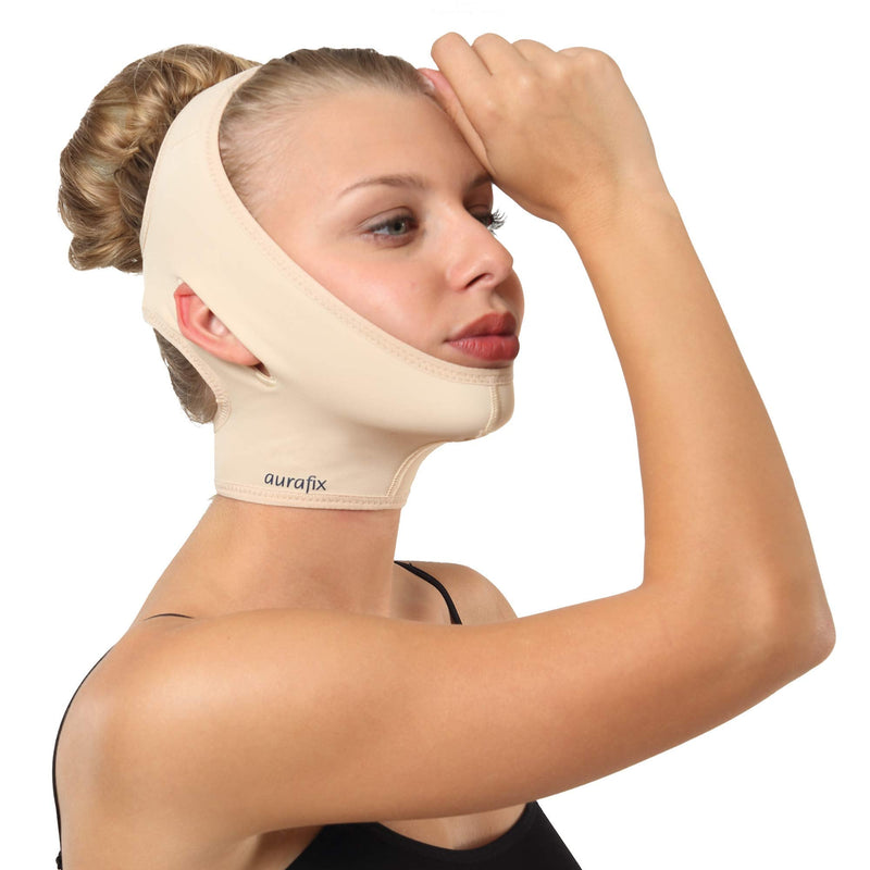 [Australia] - Post Surgical Chin Strap Bandage for Women - Neck and Chin Compression Garment Wrap - Face Slimmer, Jowl Tightening, Chin Lifting (Medium (Pack of 1)) Beige Medium (Pack of 1) 