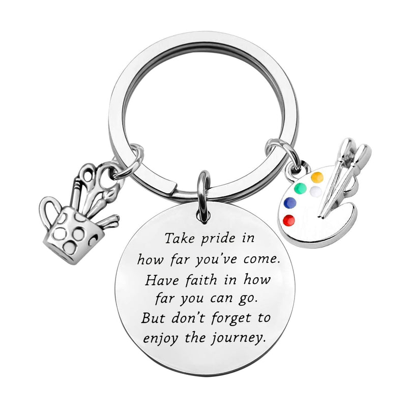 [Australia] - Artist Paint Palette Keychain Artist Inspiration Gift Art Student Grauduation Gift Painter Gifts Paint Brush Keychain Art Palette Charm Take Pride in How Far You Have Come silver 