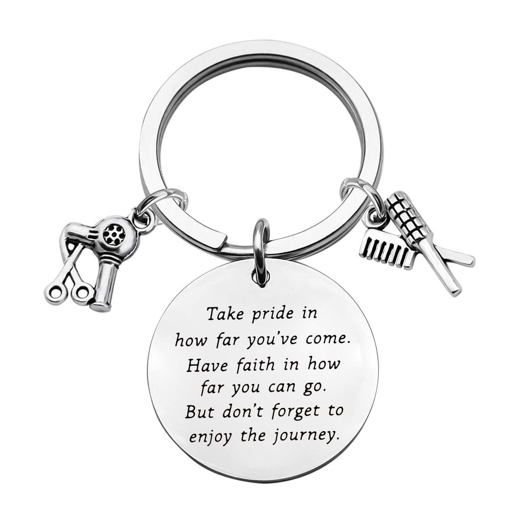 [Australia] - Hair Stylist Graduation Gift Hairdresser Keychain Cosmetology Graduation Gifts Stylist Inspiration Gifts Take Pride in How Far You Have Come silver 