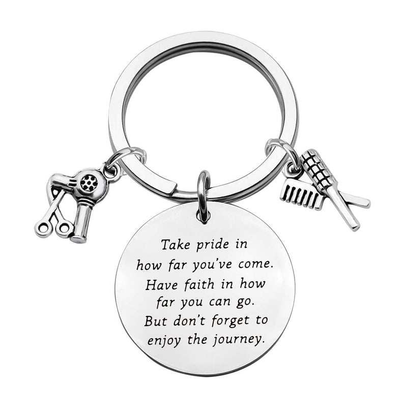 [Australia] - Hair Stylist Graduation Gift Hairdresser Keychain Cosmetology Graduation Gifts Stylist Inspiration Gifts Take Pride in How Far You Have Come silver 