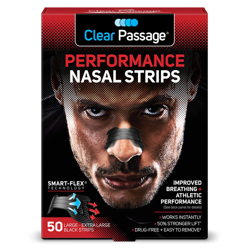 [Australia] - Clear Passage Performance Nasal Strips for Athletes, Sports Dilators, Improves Breathing & Athletic Performance, Instant Nasal Congestion Relief, Reduce Snoring, Black, Large/XL, 50 Count 