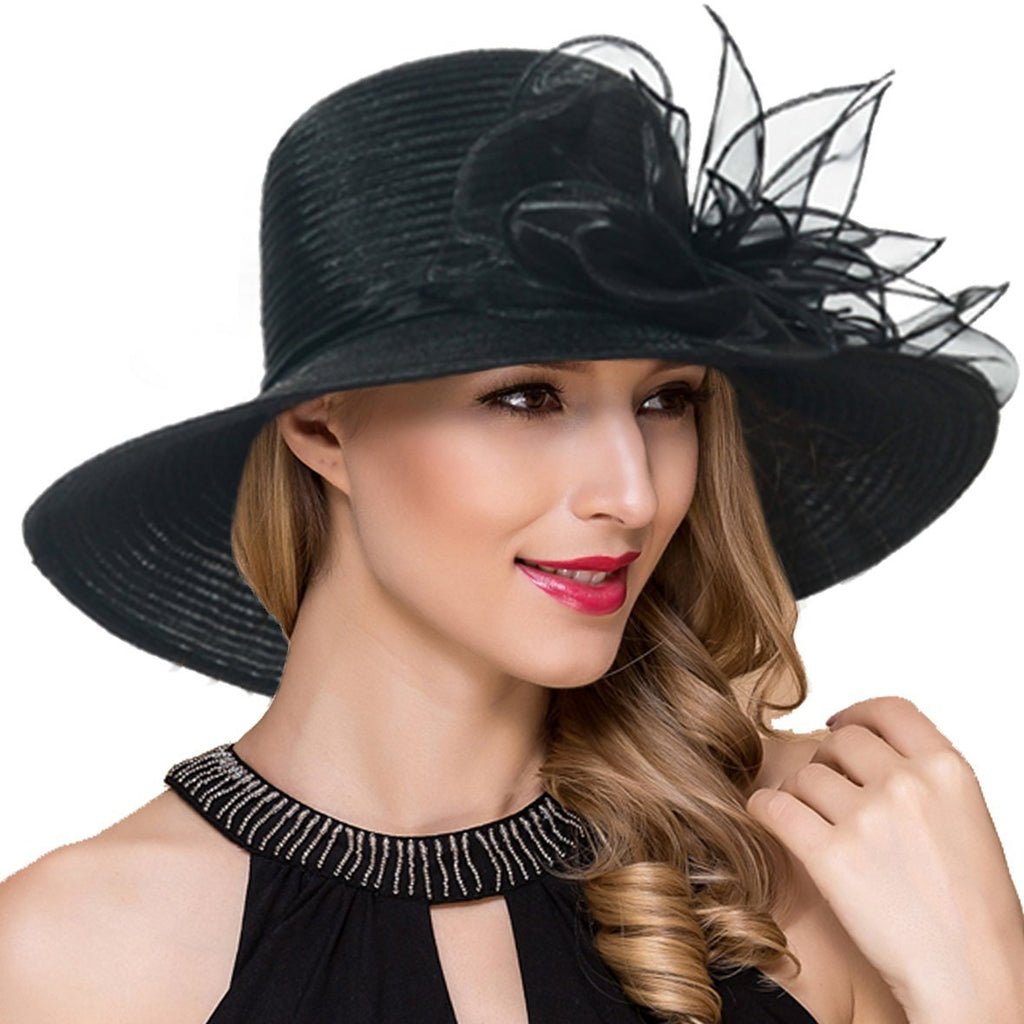 [Australia] - Women Kentucky Derby Church Dress Wedding Hat Fascinators Bridal Tea Party Bucket Hat S052-black 