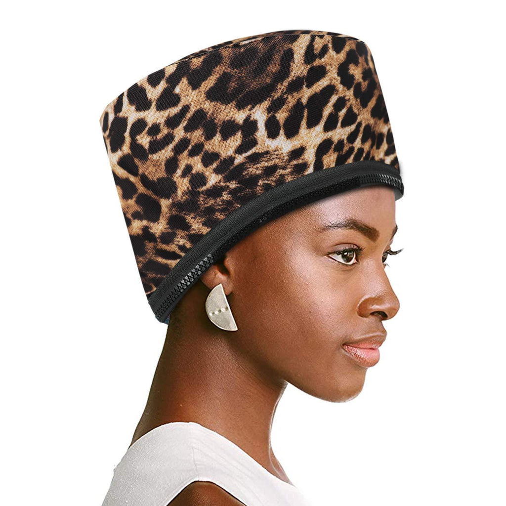 [Australia] - VICARKO Hair Steamer Thermal Heat Cap Deep Conditioning Natural Black Hair Scalp Treatment Spa Hot Head Care Electric for Home Use Animal Print 1 Count (Pack of 1) 