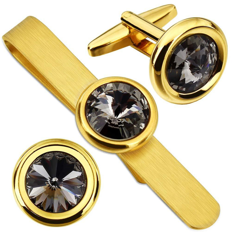 [Australia] - HAWSON 2 inch Tie Clips and Cufflinks Set for Men Skinny Tie Bar Silver Tie Clasp for Regular Necktie with Swarovski Crystal for Formal Business Wedding Shirts in Gift Box Black Diamond Cufflinks with Tie Clip 