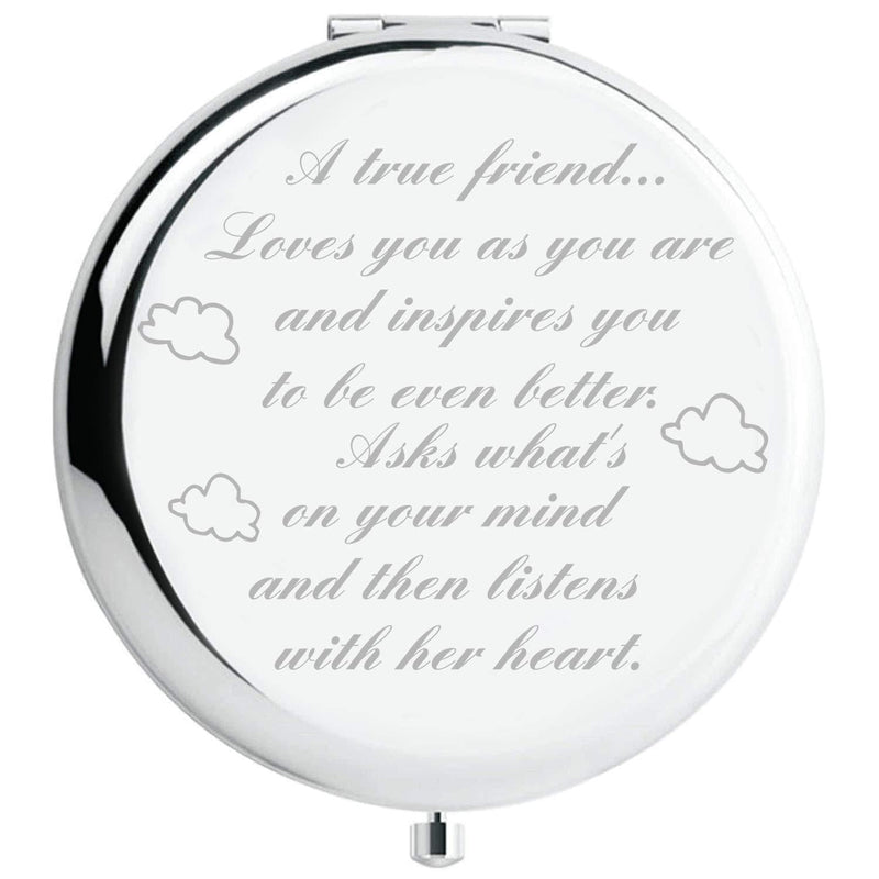 [Australia] - Fnbgl Friendship Personalized Travel Pocket Makeup Mirror A True Friend Loves You As You are Sliver Friend BFF Gifts for Women Girls Birthday 