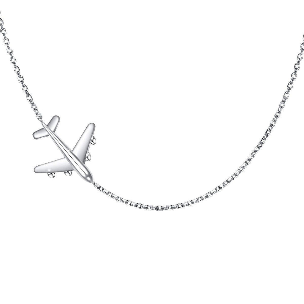 [Australia] - Aircraft Jelwery Set S925 Sterling Silver Airplane Choker Necklace Ring Bracelet Anklet Earrings for Women Teen Girls, Best Gifts for Stewardess Flight Attendants Pilots 