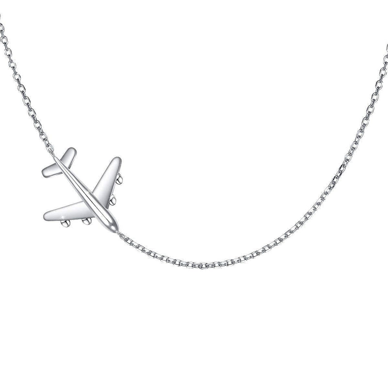 [Australia] - Aircraft Jelwery Set S925 Sterling Silver Airplane Choker Necklace Ring Bracelet Anklet Earrings for Women Teen Girls, Best Gifts for Stewardess Flight Attendants Pilots 