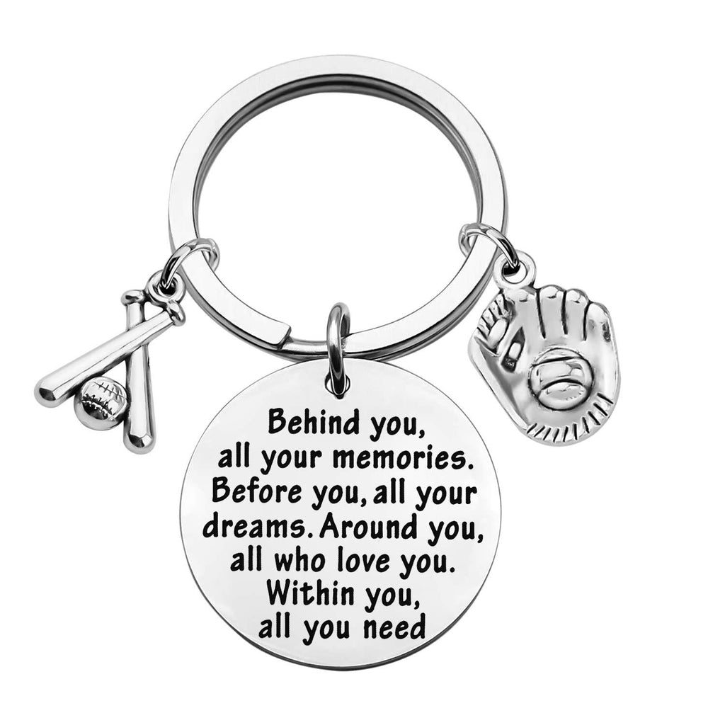 [Australia] - FEELMEM Baseball Keychain Baseball Player Gift Behind You All Memories Before You All Your Dream Keychain Softball Baseball Jewelry Baseball Mom Gift Baseball Coach Gift 