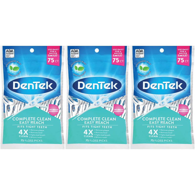 [Australia] - DenTek, Complete Clean Floss Picks 75 Floss Picks Pack of 3, 225 Count 75 Count (Pack of 3) 