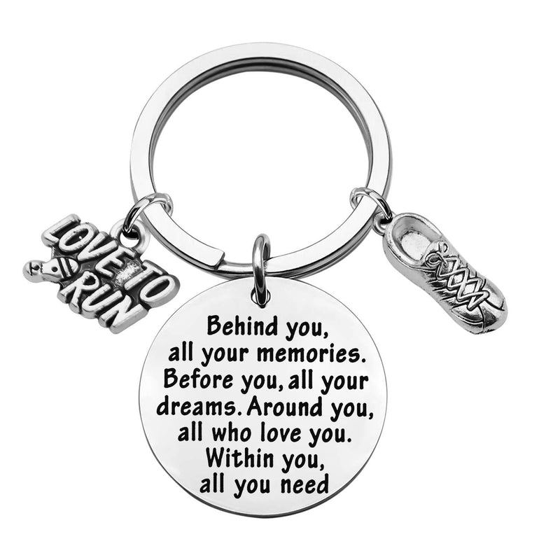 [Australia] - FEELMEM Marathon Runner Gifts Running Keychain Behind You All Memories Before You All Your Dream Keychain Cross Country Track Marathon Jewelry Runner Running Gift Marathon Runner Keychain 