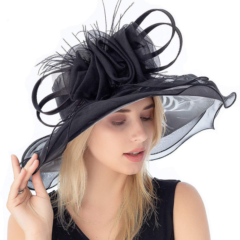[Australia] - Fascinator for Women Organza Church Kentucky Derby Hat Bridal Tea Party Wedding Hats Black 