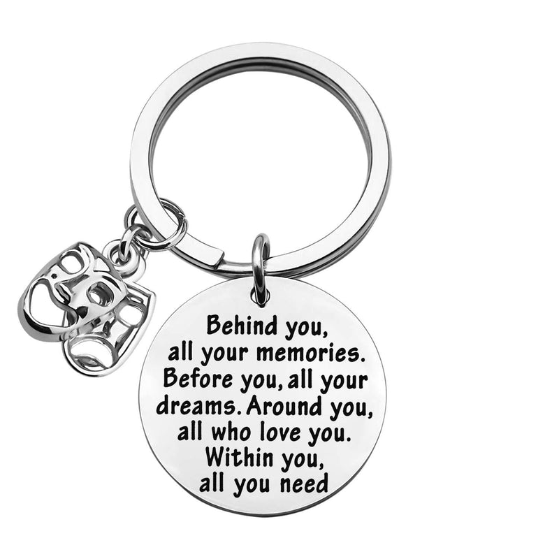 [Australia] - FEELMEM Theatre Drama Gift Drama Student Graduation Gift Keychain Behind You All Memories Before You All Your Dream Inspirational Theatre Jewelry for Her Him Actor Performer Theatre Drama keychain 